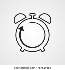 Carved silhouette flat icon, simple vector design with shadow. Alarm clock with round arrow. Illustration of device to display time and time limit. Symbol of cooking time