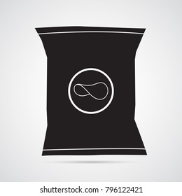 Carved silhouette flat icon, simple vector design. Pouch. Plastic bag for illustration for potato chips and snacks