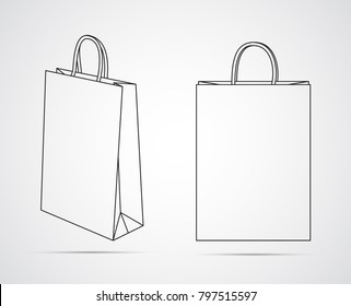Carved silhouette flat icon, simple vector design. Empty paper bag mockup. Illustration for packing, bag with handles and shopping. Symbol of Shopping cart in online store