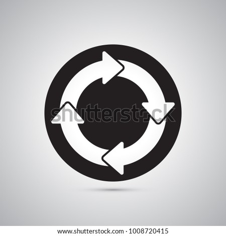 Carved silhouette flat icon, simple vector design. Oval with arrows for illustration of time, cycle, dynamic and consistency. Symbol for store delivery