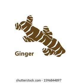 Carved silhouette of ginger root. Hand drawn vector illustration. Isolated icon for logo, food design, vegan diet. Outline flat element