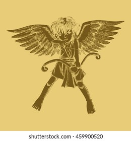 Carved style illustration of a cupid