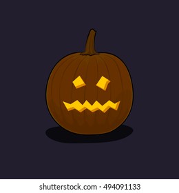 Carved Terrible Scary Halloween Pumpkin on Dark Background, a Jack o Lantern, Vector Illustration 