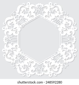 carved vintage frame made of paper for picture or photo with shadow on white background