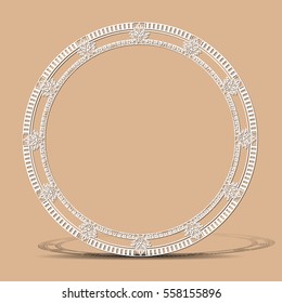 carved vintage frame made of paper for picture or photo with shadow on light background