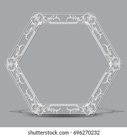 carved vintage frame made of paper for picture or photo with shadow on grey background