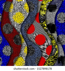 Carved waves of ornamental mosaic tile patterns. Different mosaic textures. Vector image.