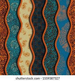 Carved waves of ornamental mosaic tile patterns. Different mosaic textures. Vector image.