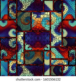 Carved waves of ornamental mosaic tile patterns. Different mosaic textures. Vector image.