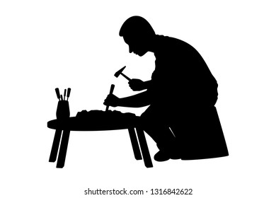 Carver while working silhouette vector