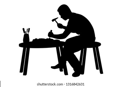 Carver while working silhouette vector