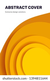 Carving art creative 3d abstract background and paper cut shapes with frame. Vector concept with yellow circle and header. Template composition layout design for web, site, vertical banner, poster