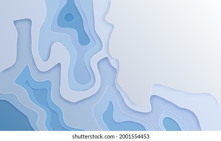 El fondo del recorte de papel azul tallado. Ilustración de corte de papel abstracto vectorial 3d. Arte topográfico 3D.