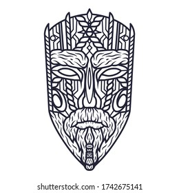 Carving ethnic wooden mask of face, tiki head totem