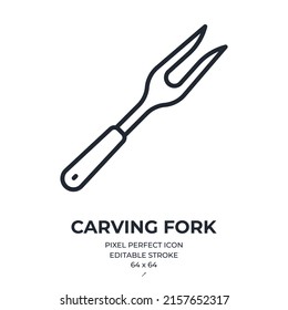 Carving fork editable stroke outline icon isolated on white background flat vector illustration. Pixel perfect. 64 x 64.