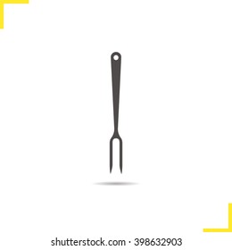 Carving Fork Icon. Meat Fork Drop Shadow Silhouette Symbol. Isolated Vector