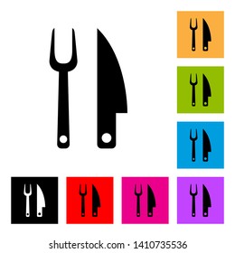 Carving Fork and Kitchen Knife Icon in Different Color Background