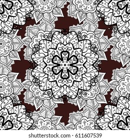 Carving. Furniture in classic style. Luxury furniture. Patina. Pattern on brown background with white elements. Small depth of field. Seamless element woodcarving. Brown backdrop with light trim.