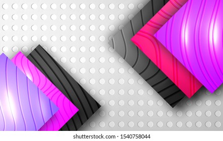 Carving Paper Concept. Creative White Relief Background, Purple Violet Black Plastic Tile. Landing Page Card, Banner, Poster, Cover, Flyer, Journal, Magazine, Template. 3D Art Vector Illustration.