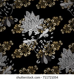 Carving. Patina. Black tree with gold trim. Luxury furniture. Seamless element woodcarving. Furniture in classic style. Small depth of field. Pattern on black background with golden elements.