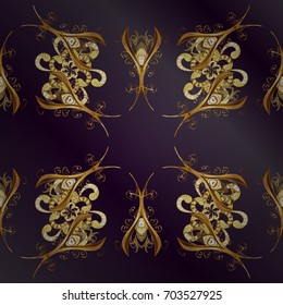 Carving. Patina. Pattern on lilac and purple background with golden elements. Small depth of field. Backdrop with gold trim. Seamless element woodcarving. Luxury furniture. Furniture in classic style.