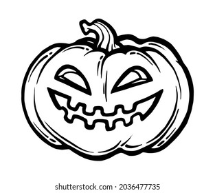 Carving pumpkin cartoon outline black and white illustration vector