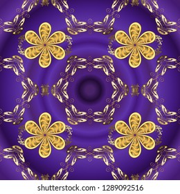 Carving. Purple and violet backdrop with gold trim. Seamless element woodcarving. Patina. Furniture in classic style. Luxury furniture. Pattern on purple and violet colors with golden elements.