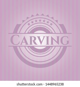 Carving realistic pink emblem. Vector Illustration. Detailed.