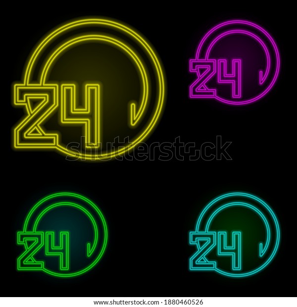 Carwash 24 hours neon color set icon. Simple\
thin line, outline vector of car wash icons for ui and ux, website\
or mobile application