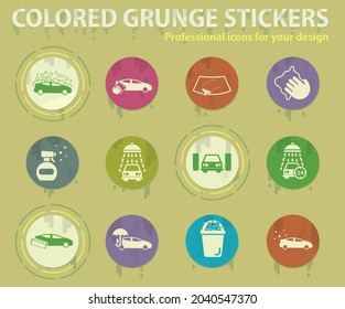 Carwash colored grunge icons with sweats glue for design web and mobile applications