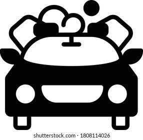 Carwash and Detail Center equipment on white background, Lorry Bath Symbol, Wheel Deodorising and Sanitising  Service Symbol, Sedan Car with Bubble Sud Concept Vector Glyph Icon Design, 