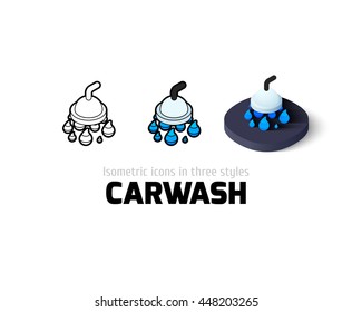 Carwash icon, vector symbol in flat, outline and isometric style