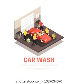 Carwash isometric consept with self service and automatic car wash symbols vector illustration