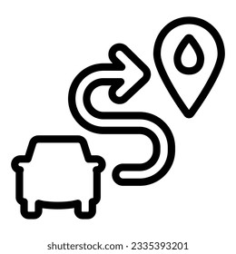 Carwash location pin line icon, car washing concept, Map pointer with symbol car wash on white background, vehicle and arrow with location map pin icon in outline style. Vector graphics