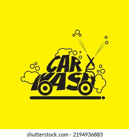 Carwash logo with bubble soap on yellow background. suitable for carwash business