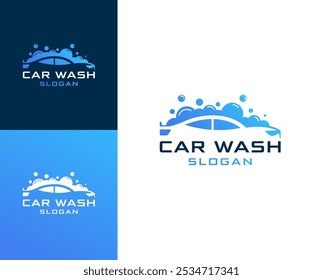 Carwash logo. Car with foam vector logo design.