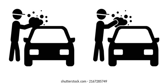 Carwash pictogram or logo. Cartoon Car wash soap, sparkling water, water drops and  bubbles.  Service for polishing, cleaning, waxing the auto. services and equipment of washing the car.