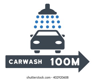 Carwash Right Direction vector illustration for street advertisement. Style is bicolor smooth blue flat symbols on a white background.