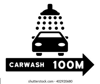 Carwash Right Direction vector illustration for street advertisement. Style is black flat symbols on a white background.