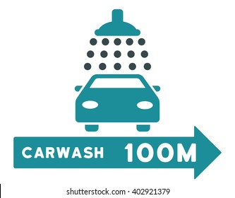 Carwash Right Direction vector illustration for street advertisement. Style is bicolor soft blue flat symbols on a white background.