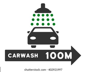 Carwash Right Direction vector illustration for street advertisement. Style is bicolor green and gray flat symbols on a white background.