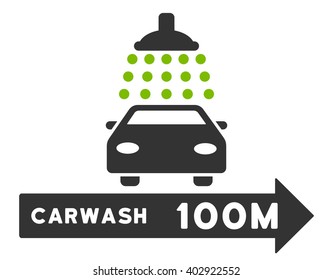 Carwash Right Direction vector illustration for street advertisement. Style is bicolor eco green and gray flat symbols on a white background.