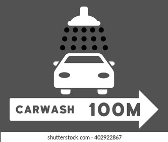 Carwash Right Direction vector illustration for street advertisement. Style is bicolor black and white flat symbols on a gray background.