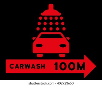 Carwash Right Direction vector illustration for street advertisement. Style is red flat symbols on a black background.