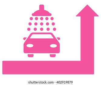 Carwash Turn Ahead vector illustration for street advertisement. Style is pink flat symbols on a white background.