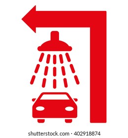 Carwash Turn Left vector illustration for street advertisement. Style is red flat symbols on a white background.