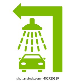 Carwash Turn Left vector illustration for street advertisement. Style is eco green flat symbols on a white background.
