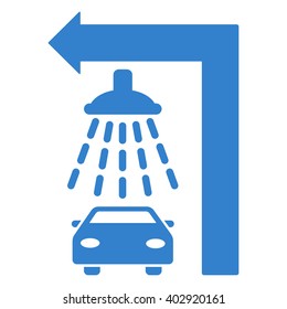 Carwash Turn Left vector illustration for street advertisement. Style is cobalt flat symbols on a white background.