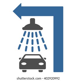 Carwash Turn Left vector illustration for street advertisement. Style is bicolor cobalt and gray flat symbols on a white background.