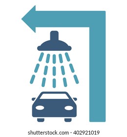 Carwash Turn Left vector illustration for street advertisement. Style is bicolor cyan and blue flat symbols on a white background.
